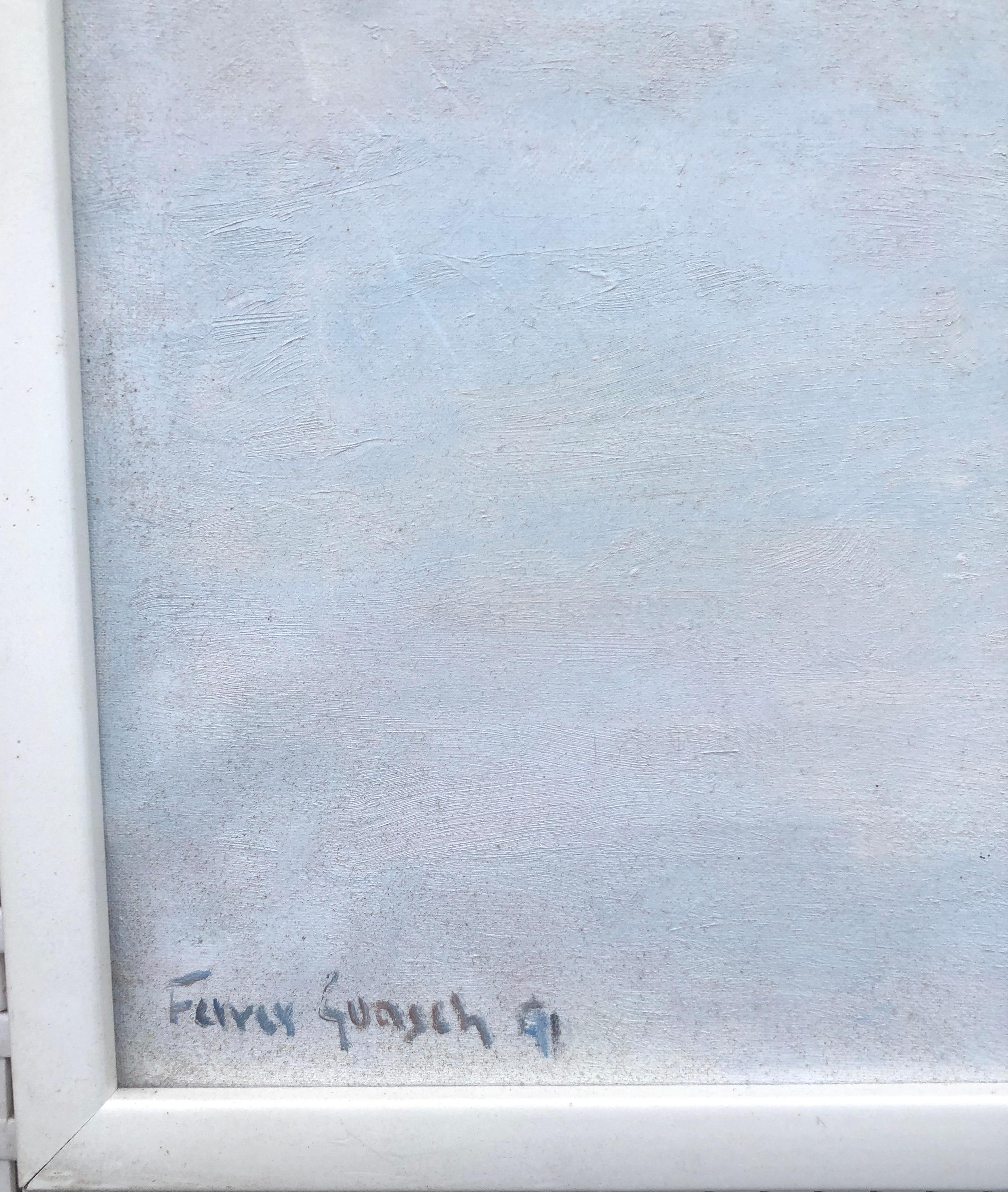 Ibiza Spagna olio su tela pittura paesaggio urbano spagnolo - Painting Contemporaneo di Vicente Ferrer Guasch