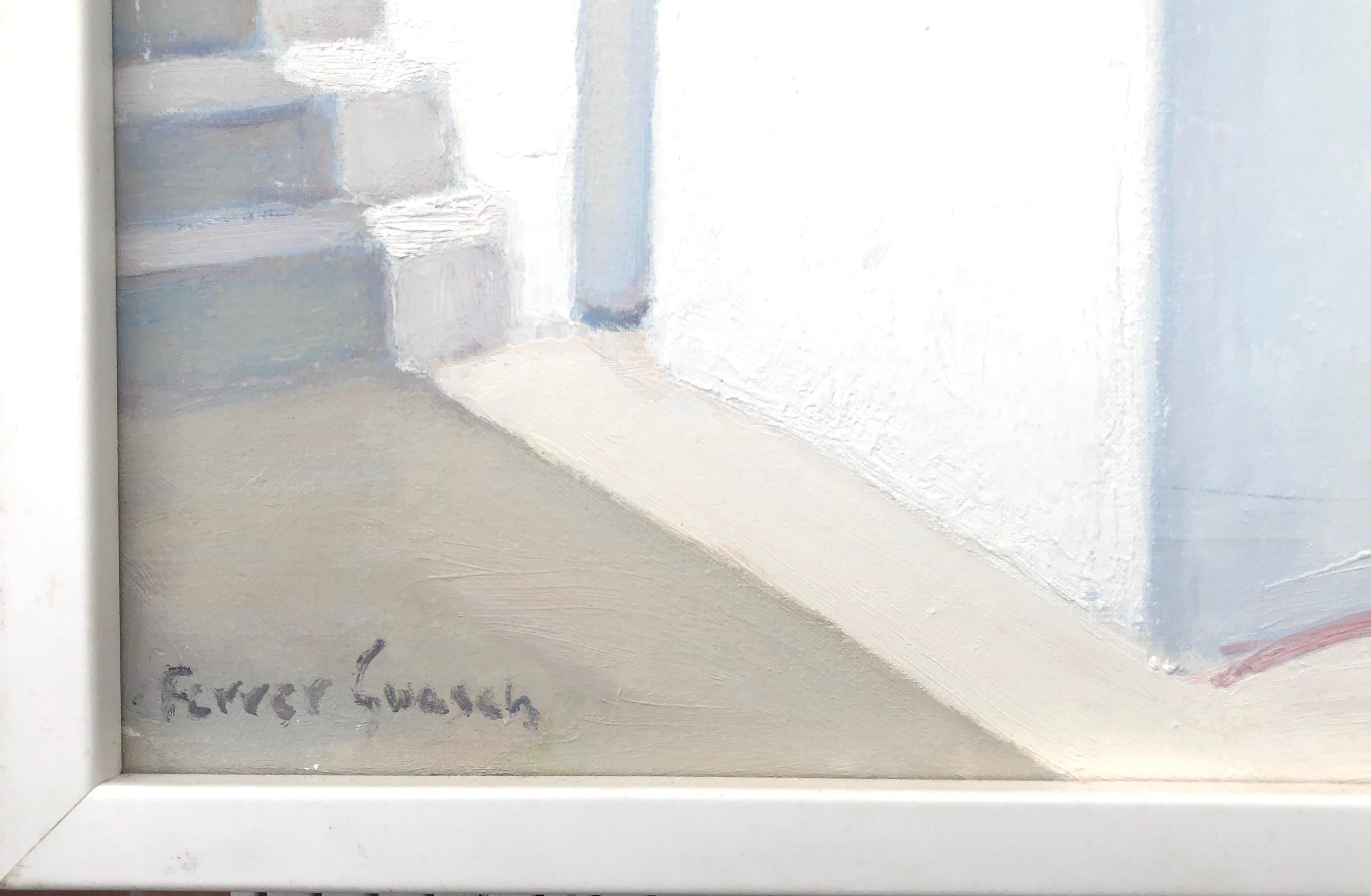 Ibiza Spagna olio su tela pittura paesaggio urbano spagnolo - Painting Contemporaneo di Vicente Ferrer Guasch
