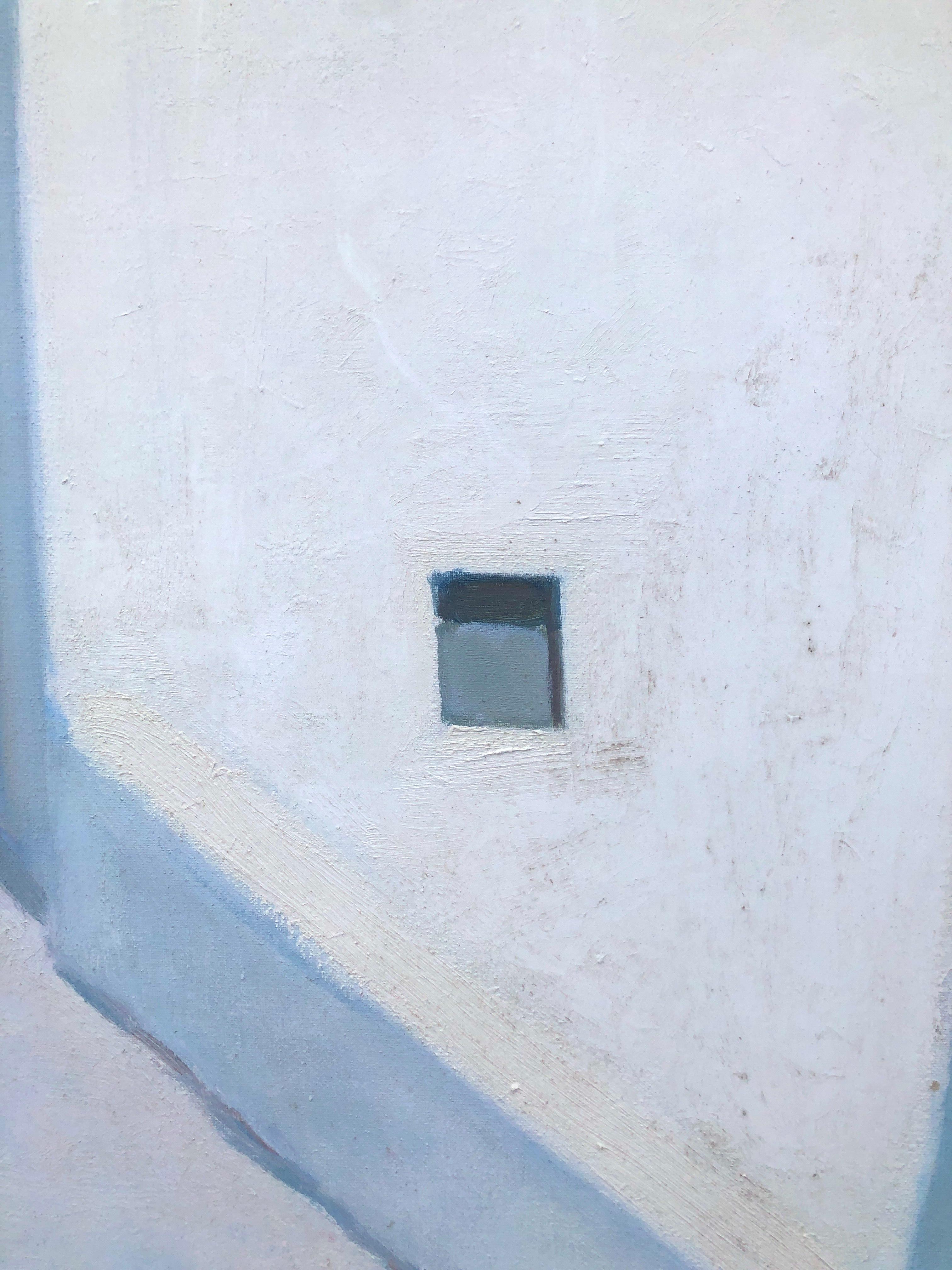 Ibiza Spagna olio su tela pittura paesaggio urbano spagnolo - Landscape Painting Blu di Vicente Ferrer Guasch