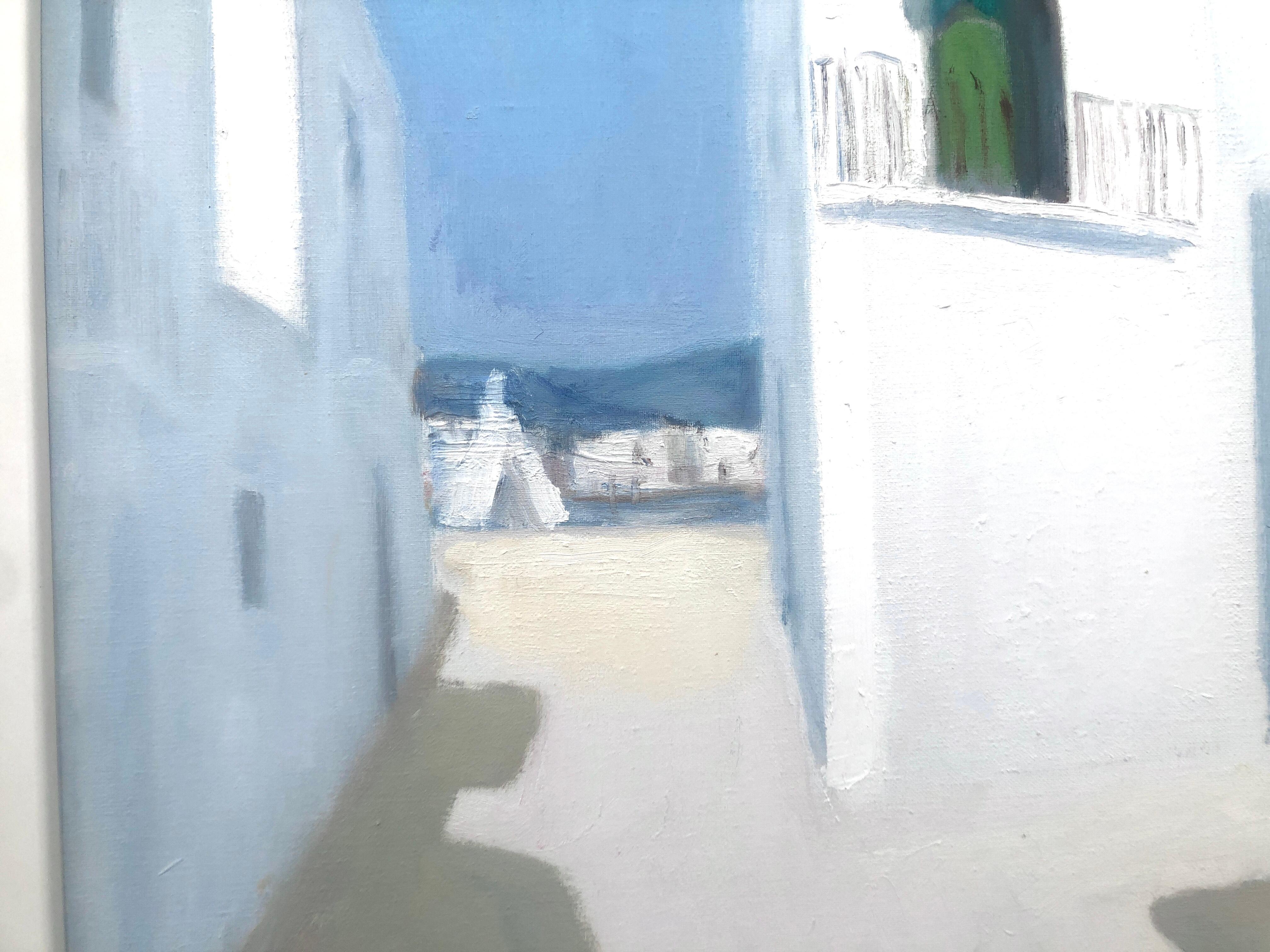 Ibiza España óleo sobre lienzo pintura paisaje urbano español - Landscape Painting Azul de Vicente Ferrer Guasch