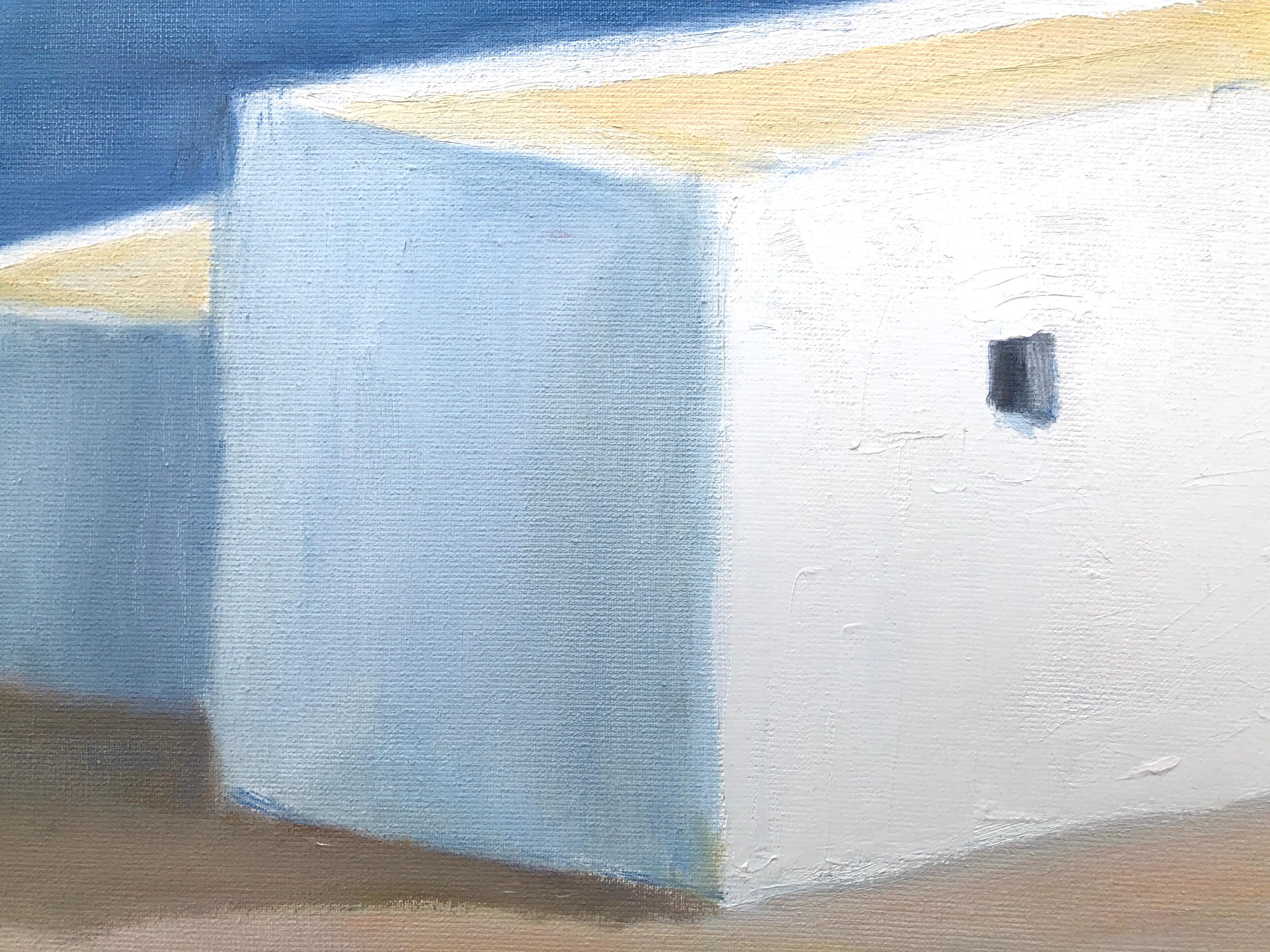 Ibiza España óleo sobre lienzo pintura paisaje urbano español - Landscape Painting Azul de Vicente Ferrer Guasch