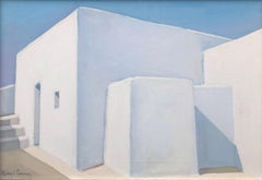 Ibiza Spagna olio su tela pittura paesaggio urbano spagnolo
