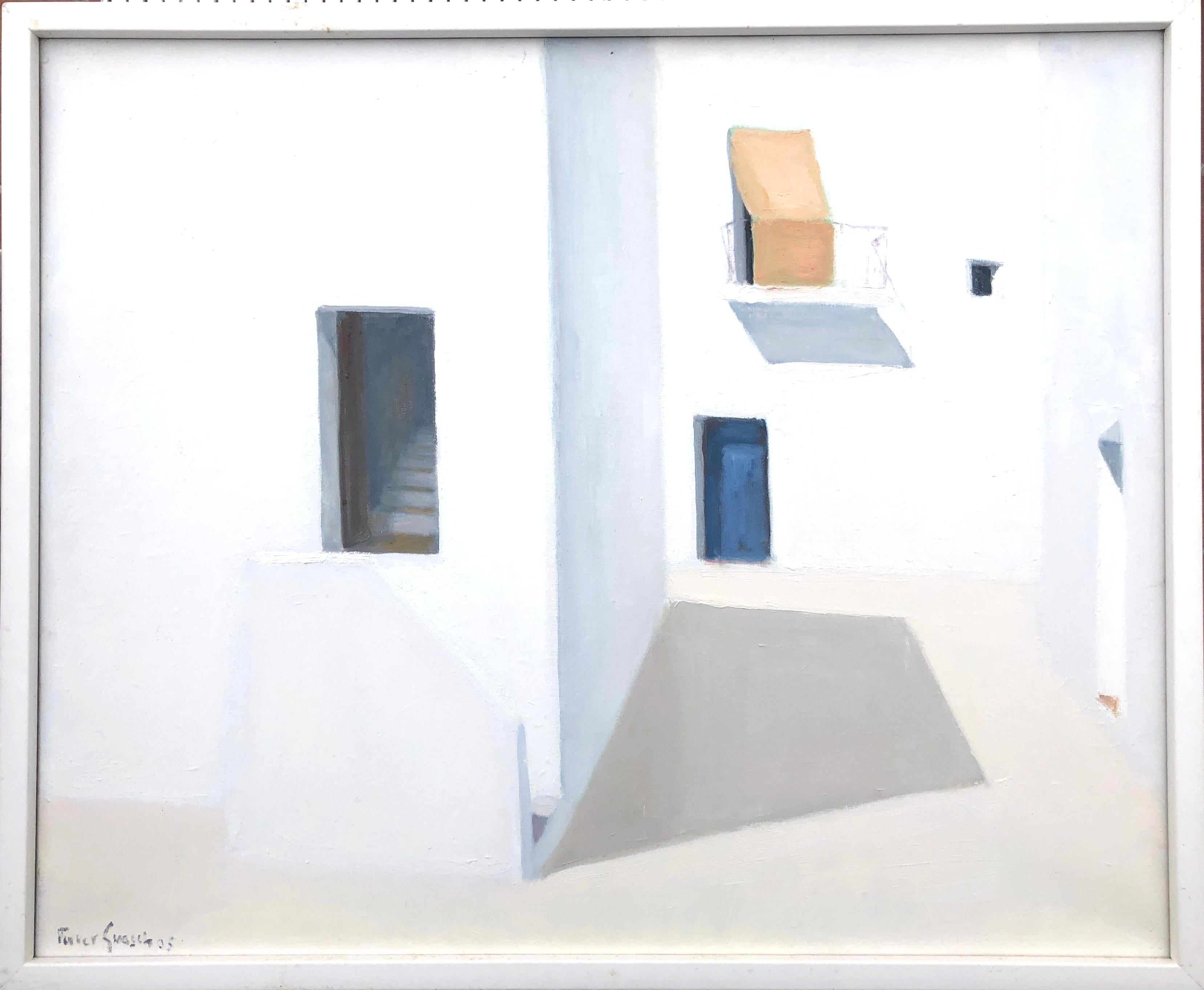 Ibiza Espa�ña óleo sobre lienzo pintura paisaje urbano español mediterráneo - Painting de Vicente Ferrer Guasch