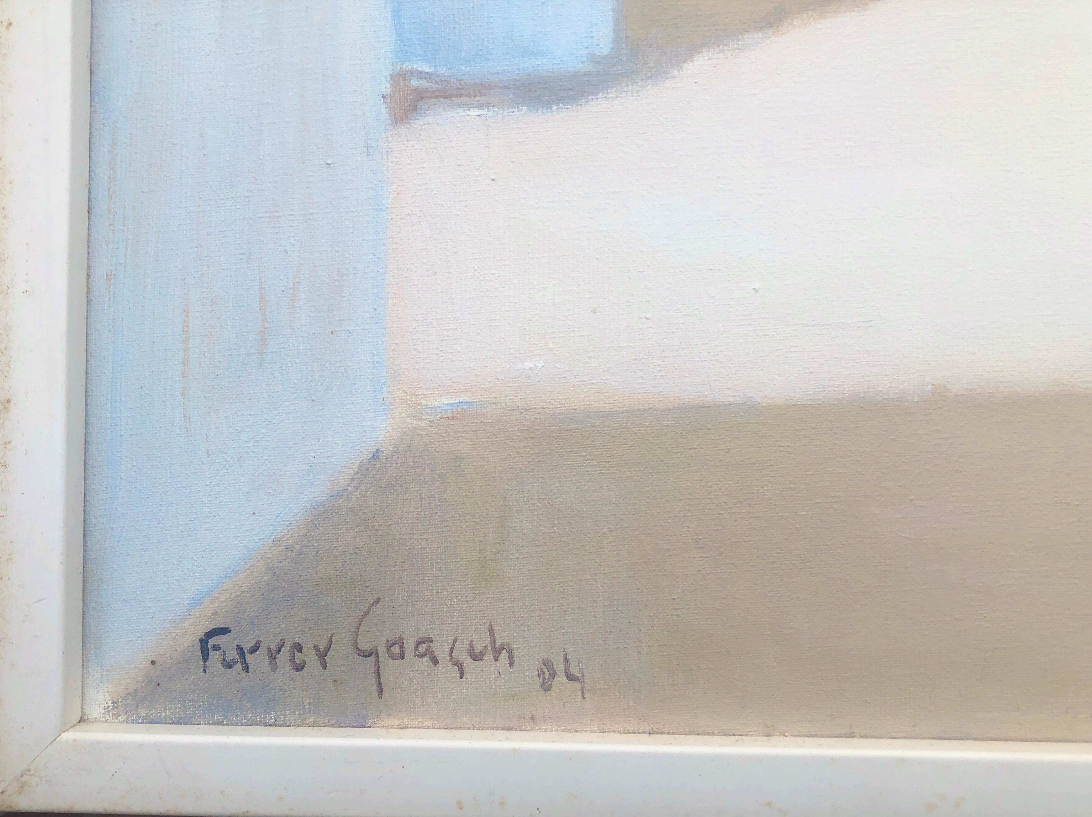 Ibiza, Espagne, peinture à l'huile sur toile, paysage urbain espagnol Mediterranean - Contemporain Painting par Vicente Ferrer Guasch
