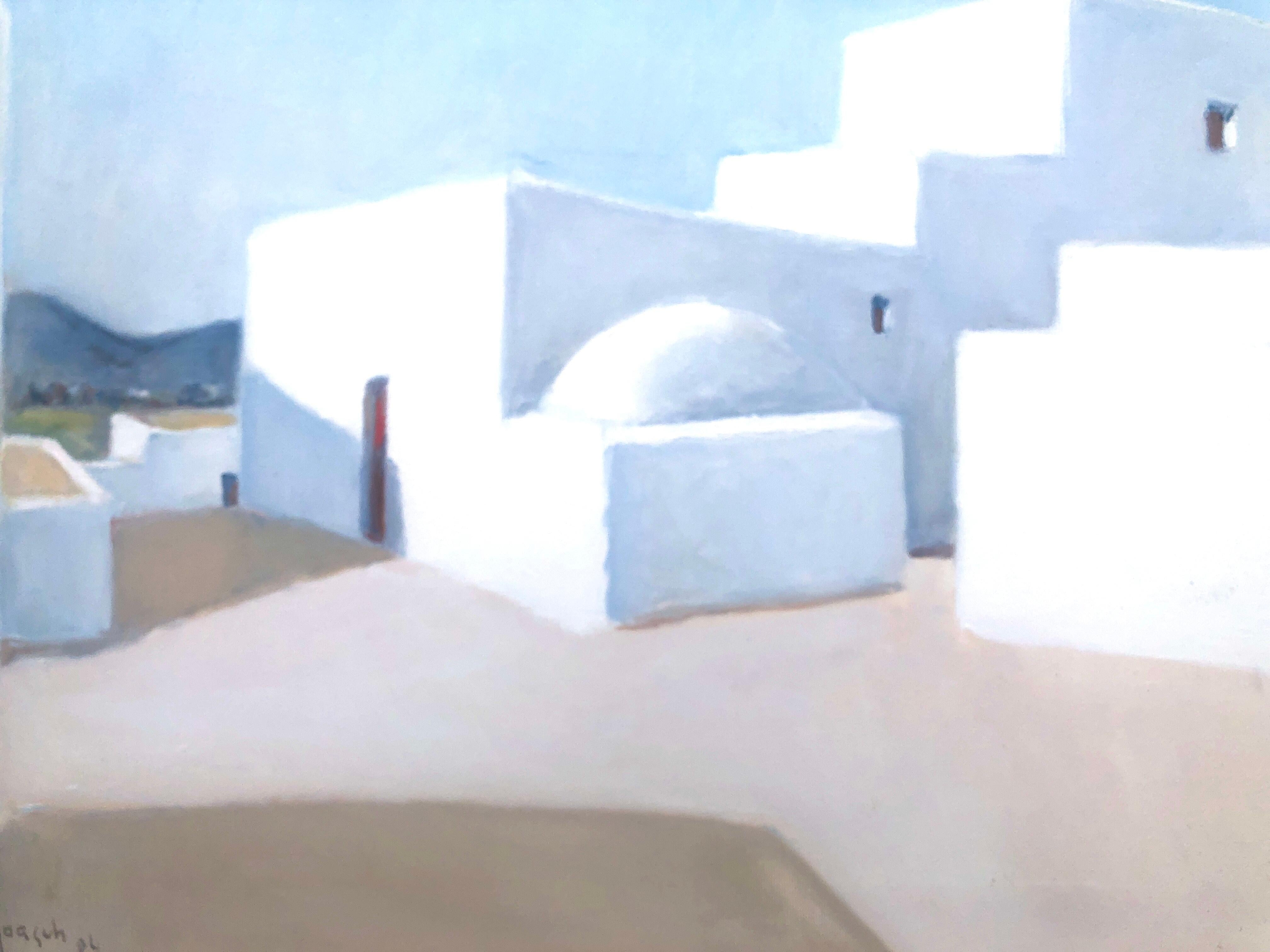 Ibiza, Espagne, peinture à l'huile sur toile, paysage urbain espagnol Mediterranean 2