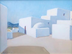 Ibiza, Espagne, peinture à l'huile sur toile, paysage urbain espagnol Mediterranean