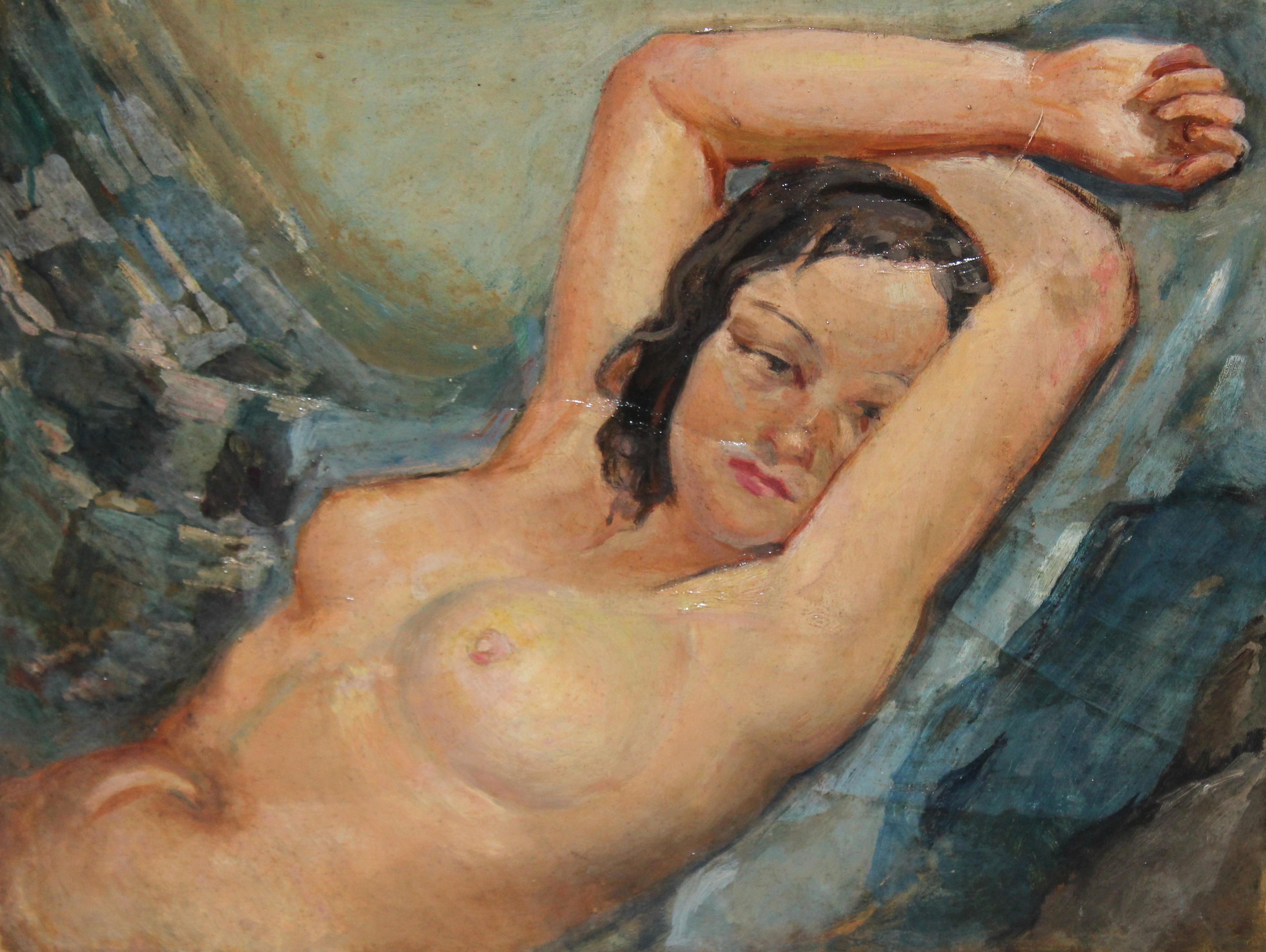 Desnudo femenino - Óleo sobre tela - Año 1938 - Painting by Vicente Garcia Serrano