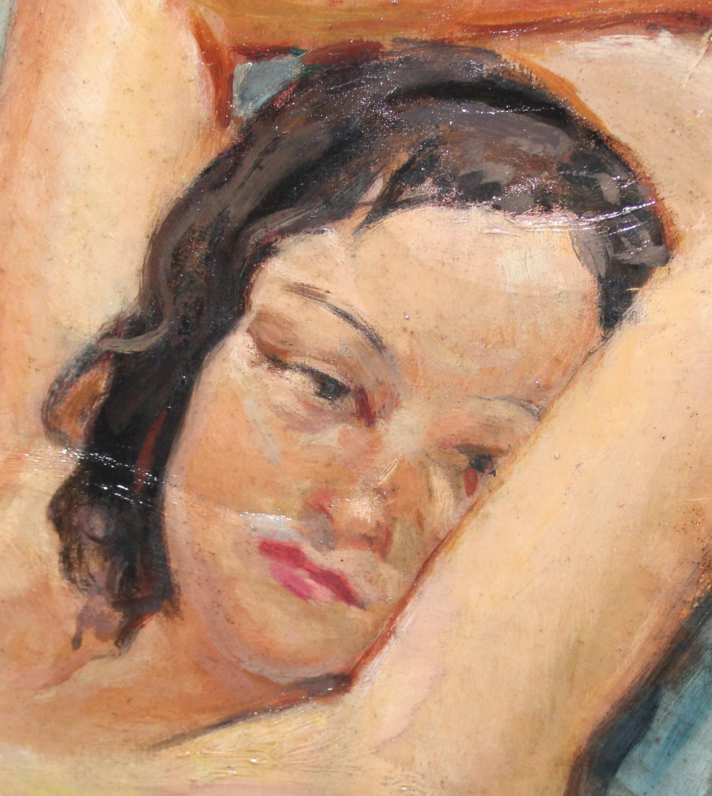 Desnudo femenino - Óleo sobre tela - Año 1938 - Impressionist Painting by Vicente Garcia Serrano