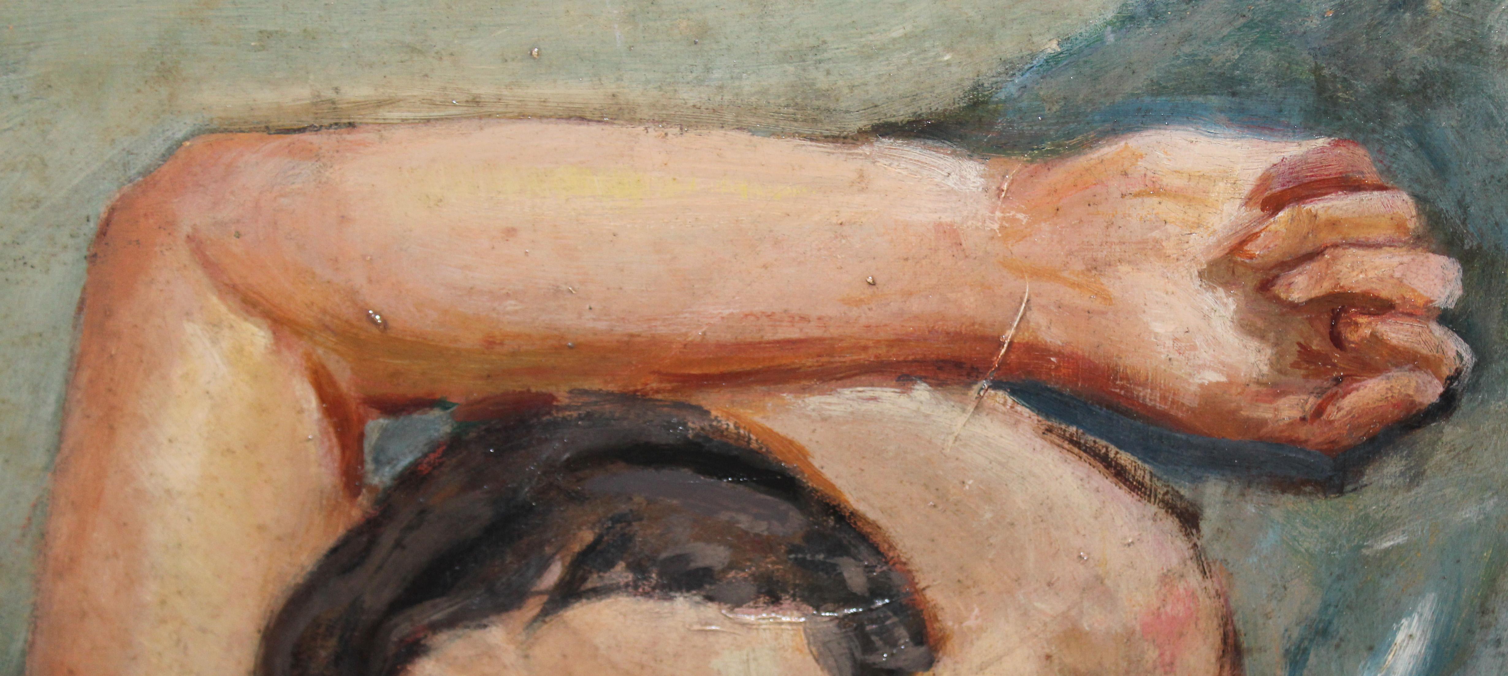 Desnudo femenino - Óleo sobre tela - Año 1938 - Gray Nude Painting by Vicente Garcia Serrano