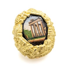 Vicente Gracia Gold 18k Cocktail Dome Ring Micro Mosaic Ruins Roman Temple