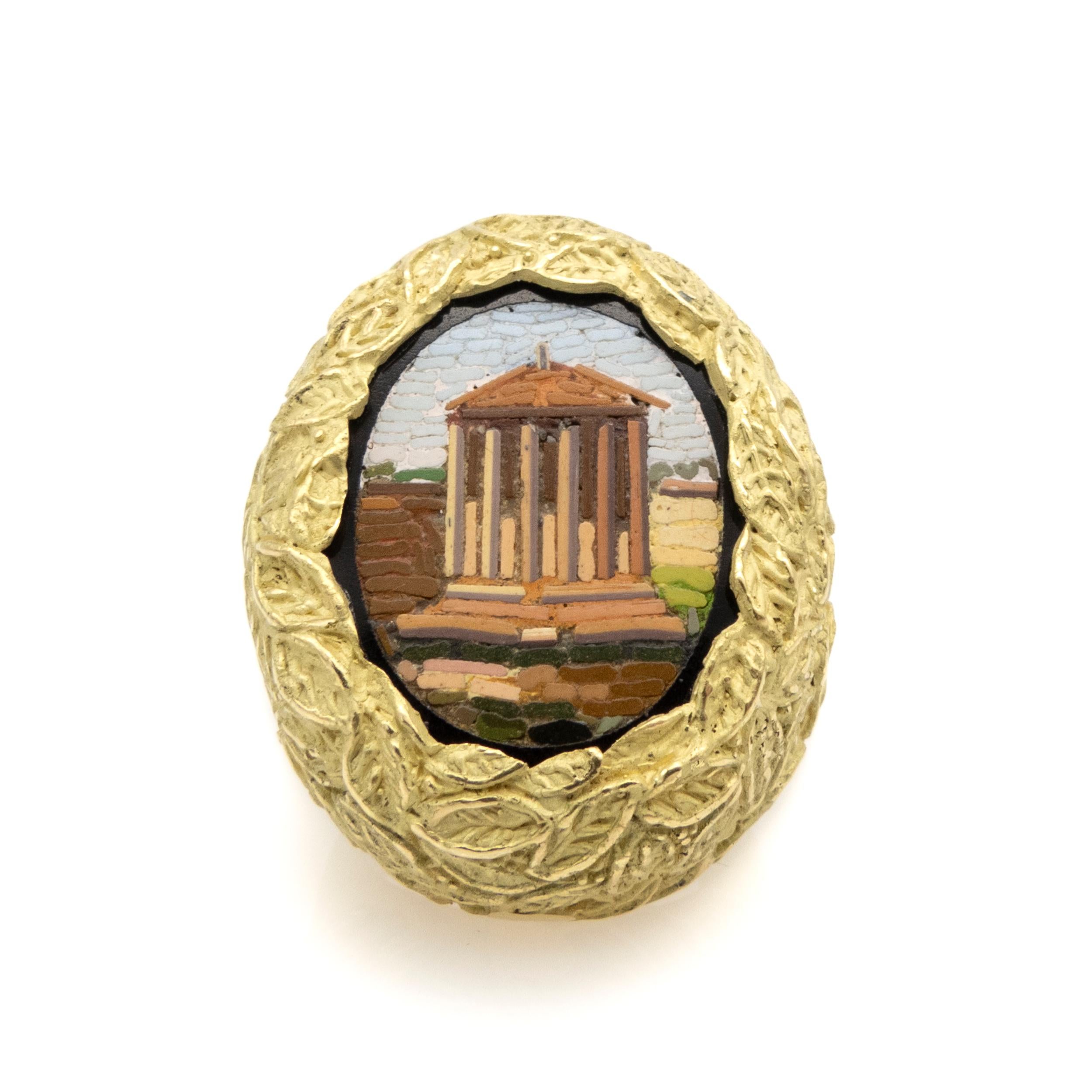 Vicente Gracia 18k Gold Cocktail Ring Mikro Mosaik Lorbeerkrone Römischer Tempel  (Moderne) im Angebot