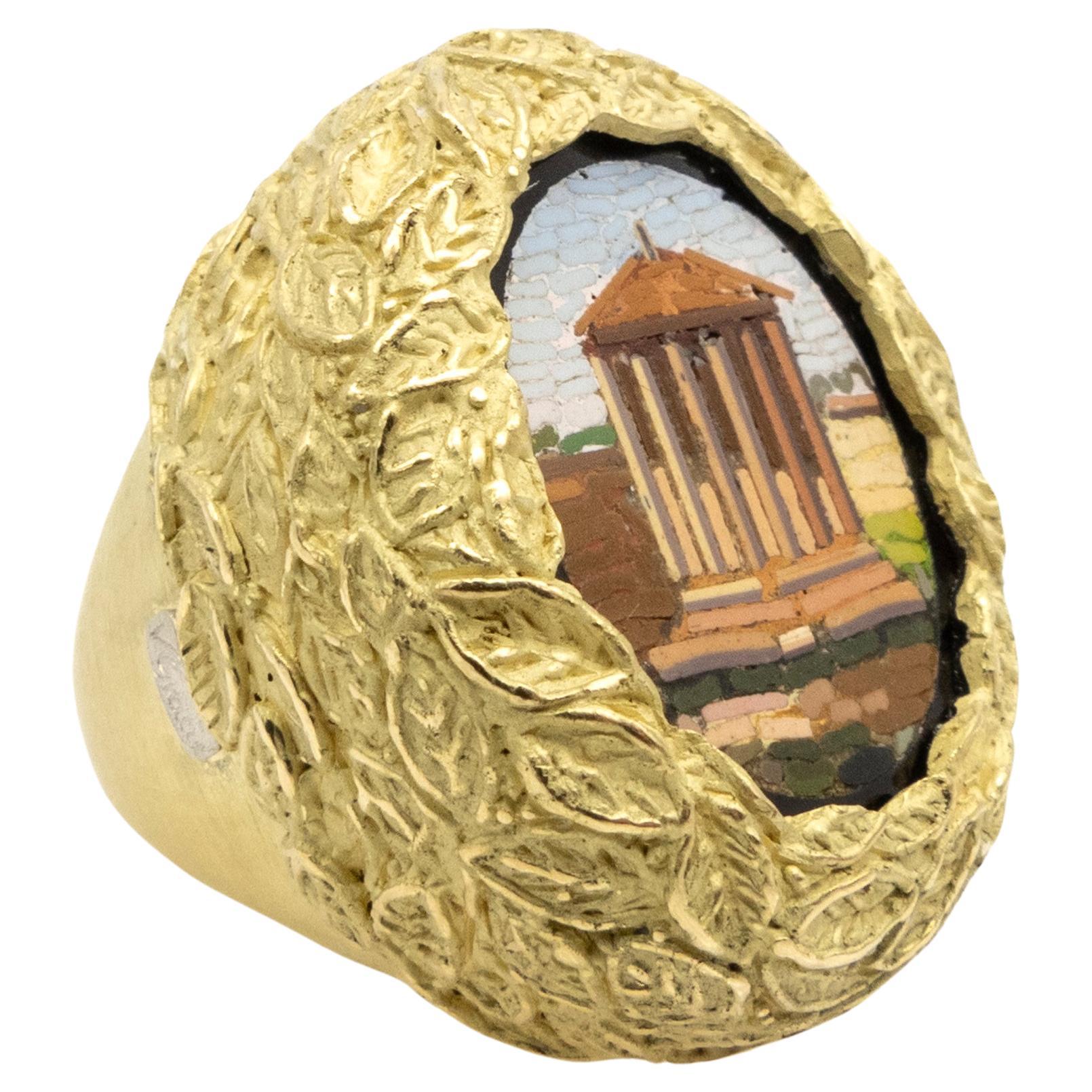 Vicente Gracia 18k Gold Cocktail Ring Mikro Mosaik Lorbeerkrone Römischer Tempel  im Angebot