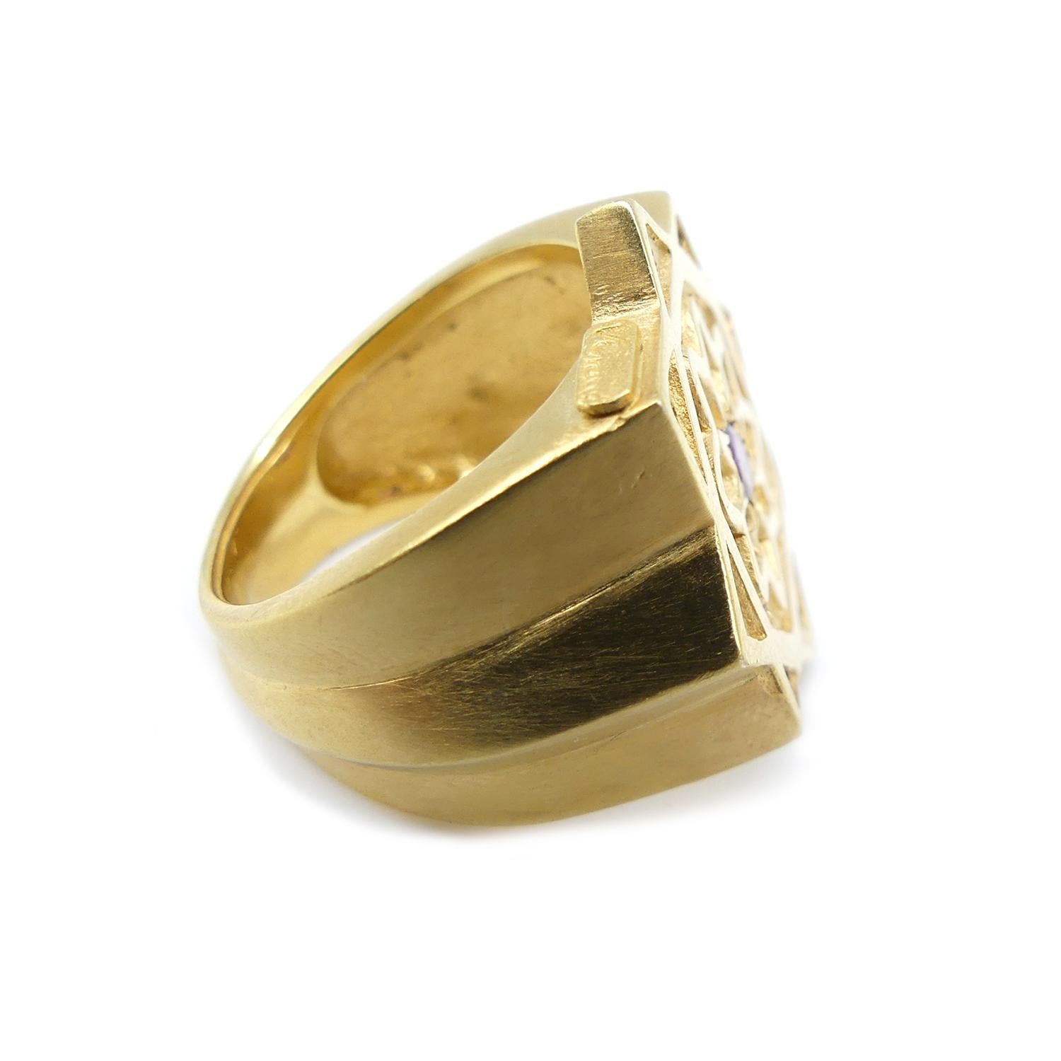 Brilliant Cut Vicente Gracia Amethyst Rubies Tsavorites Silver Gold Plated Ring