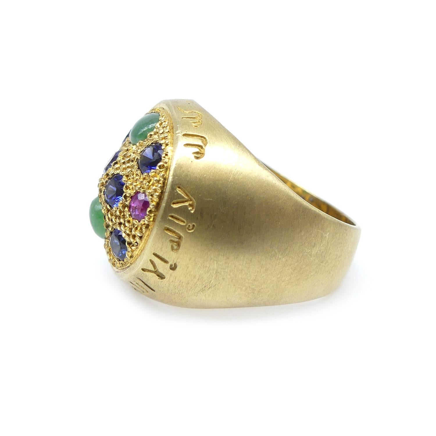 Modern 21st Century Jade Rubies Sapphires Silver Gold Plated Dome Ring Alhambra