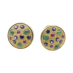 21st Century Jade Rubies Sapphires Silver Gold Plated Stud Earrings Omega
