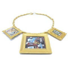 Vicente Gracia Porcelain Enamel Silver Gold Plated Necklace Tribute to Picasso