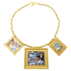 Vicente Gracia Porcelain Enamel Silver Gold Plated Necklace Tribute to Picasso