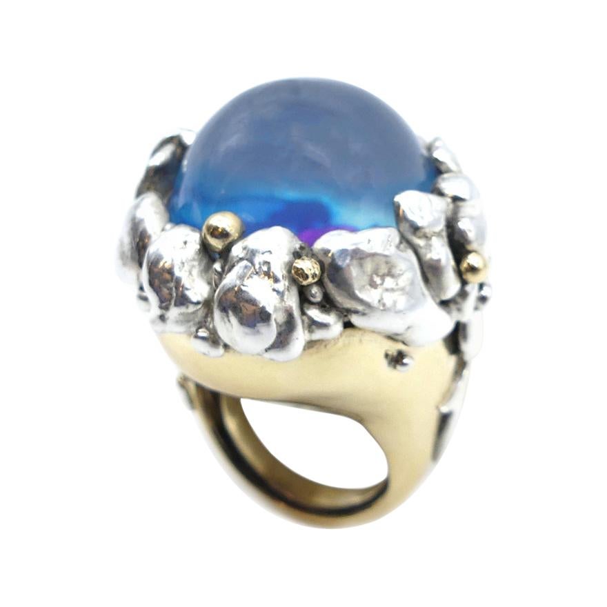 Vicente Gracia Quartz Silver 18 Karat Gold Cocktail Ring