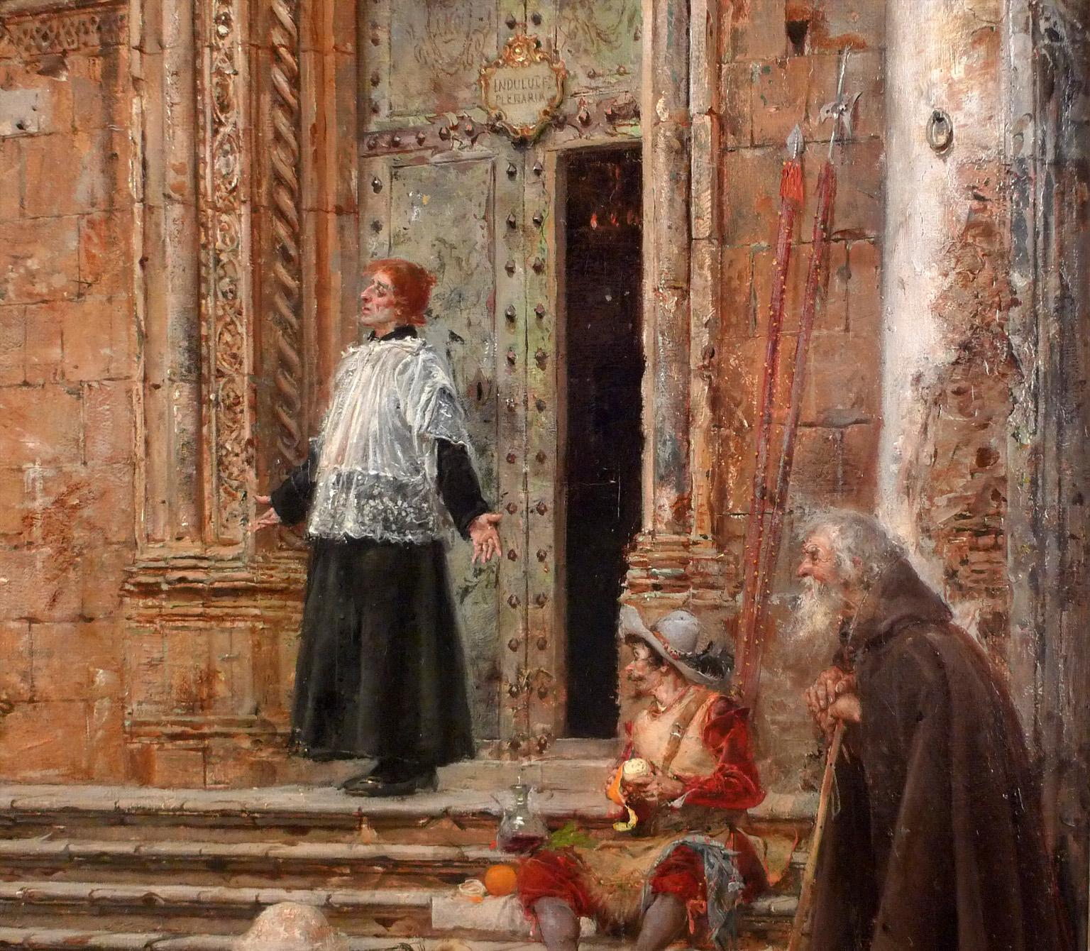 The Chorister and the Roisterers - Realist Painting by Vicente March