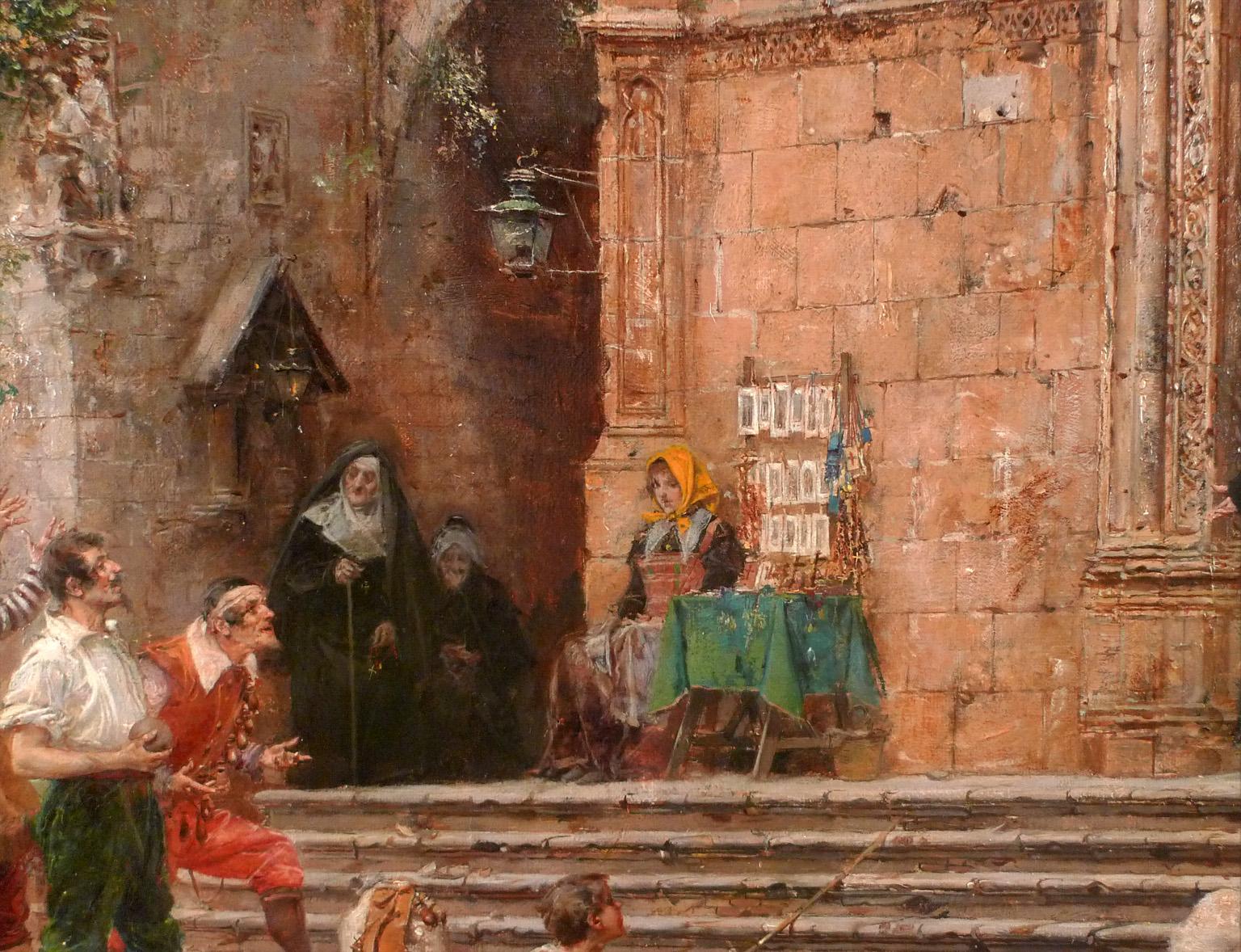 The Chorister and the Roisterers - Brown Figurative Painting by Vicente March