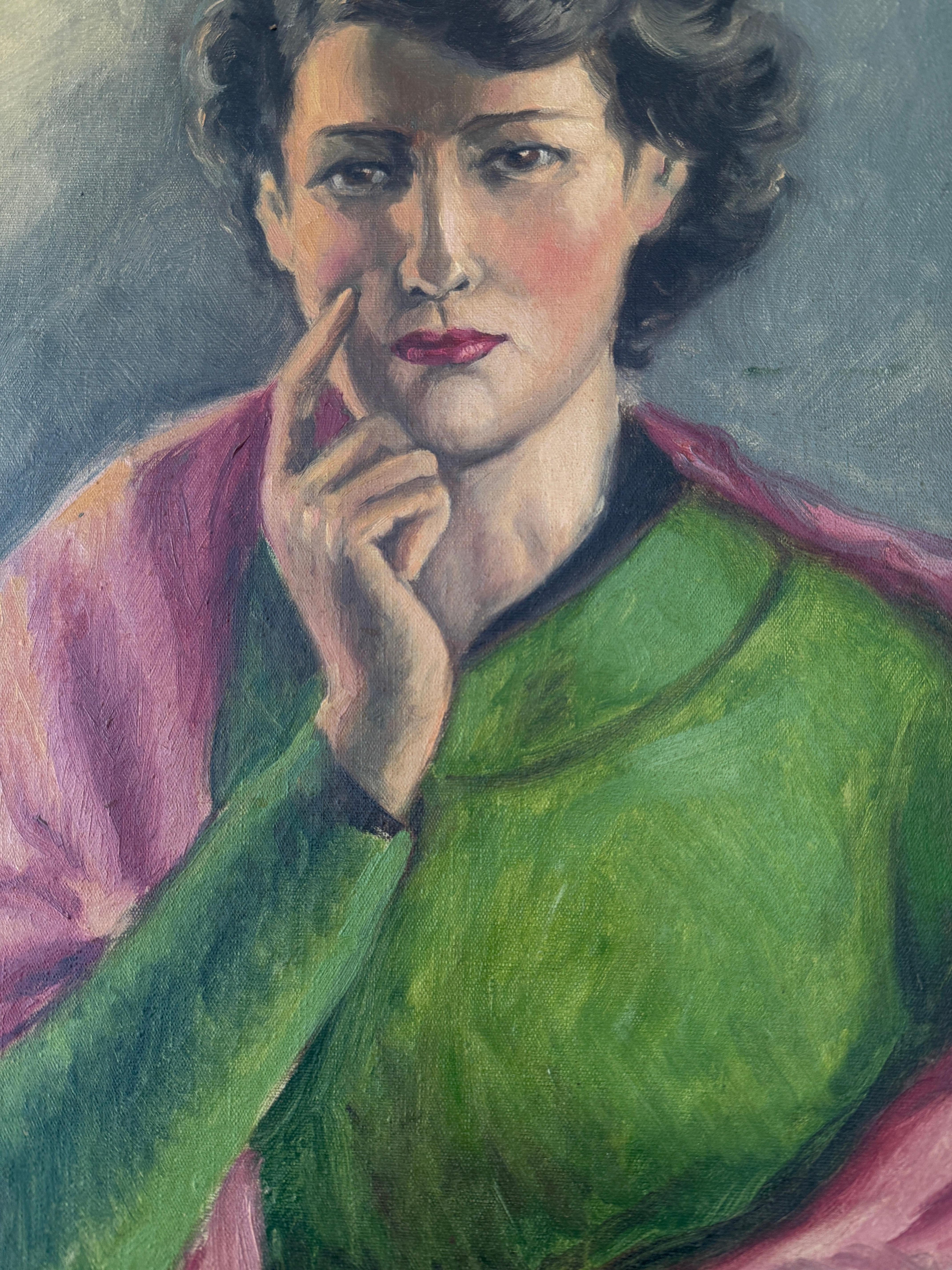 Pensive Woman oil on canvas painting european art For Sale 2