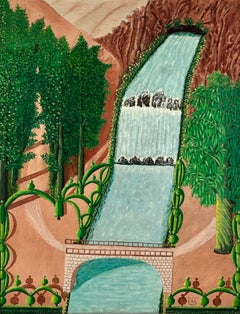 The Waterfall", Naïve Oil on Tapestry by Vicente Pérez Bueno