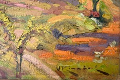 Landscape with Farmhouse and Figure oil on canvas painting Spain