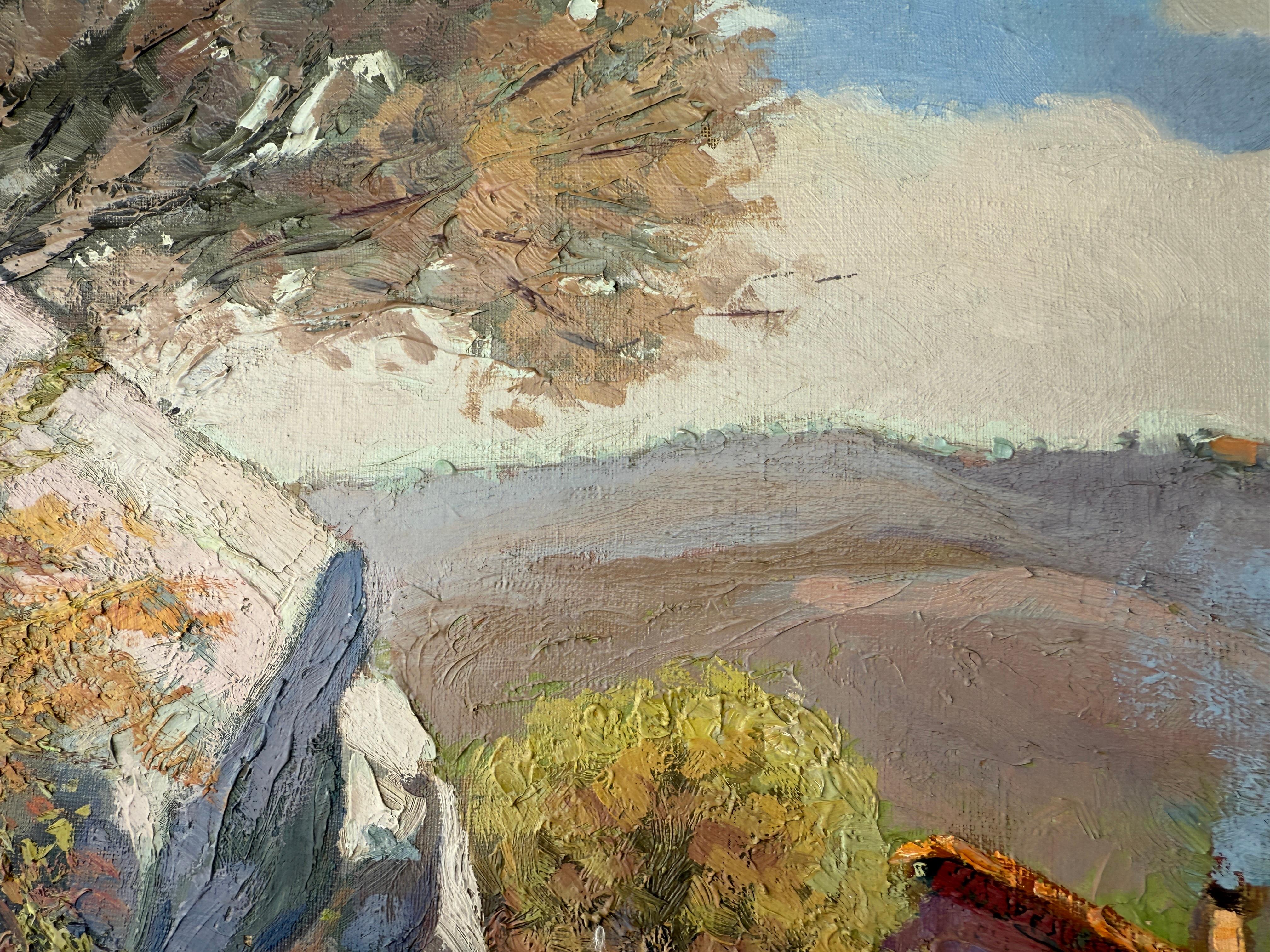 Landscape with Farmhouse and Figure oil on canvas painting Spain For Sale 1