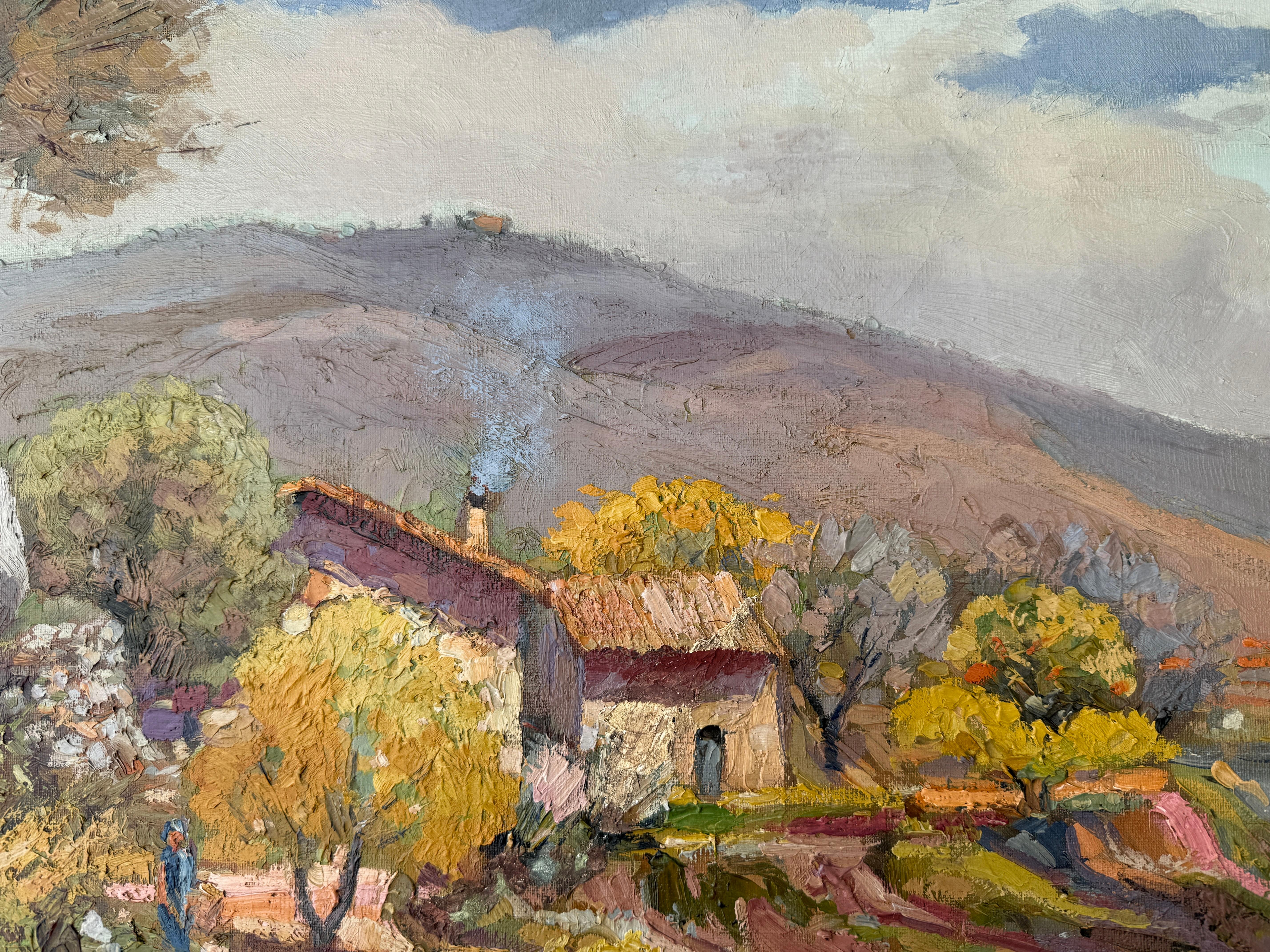 Landscape with Farmhouse and Figure oil on canvas painting Spain For Sale 2