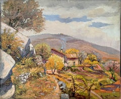 Landscape with Farmhouse and Figure oil on canvas painting Spain