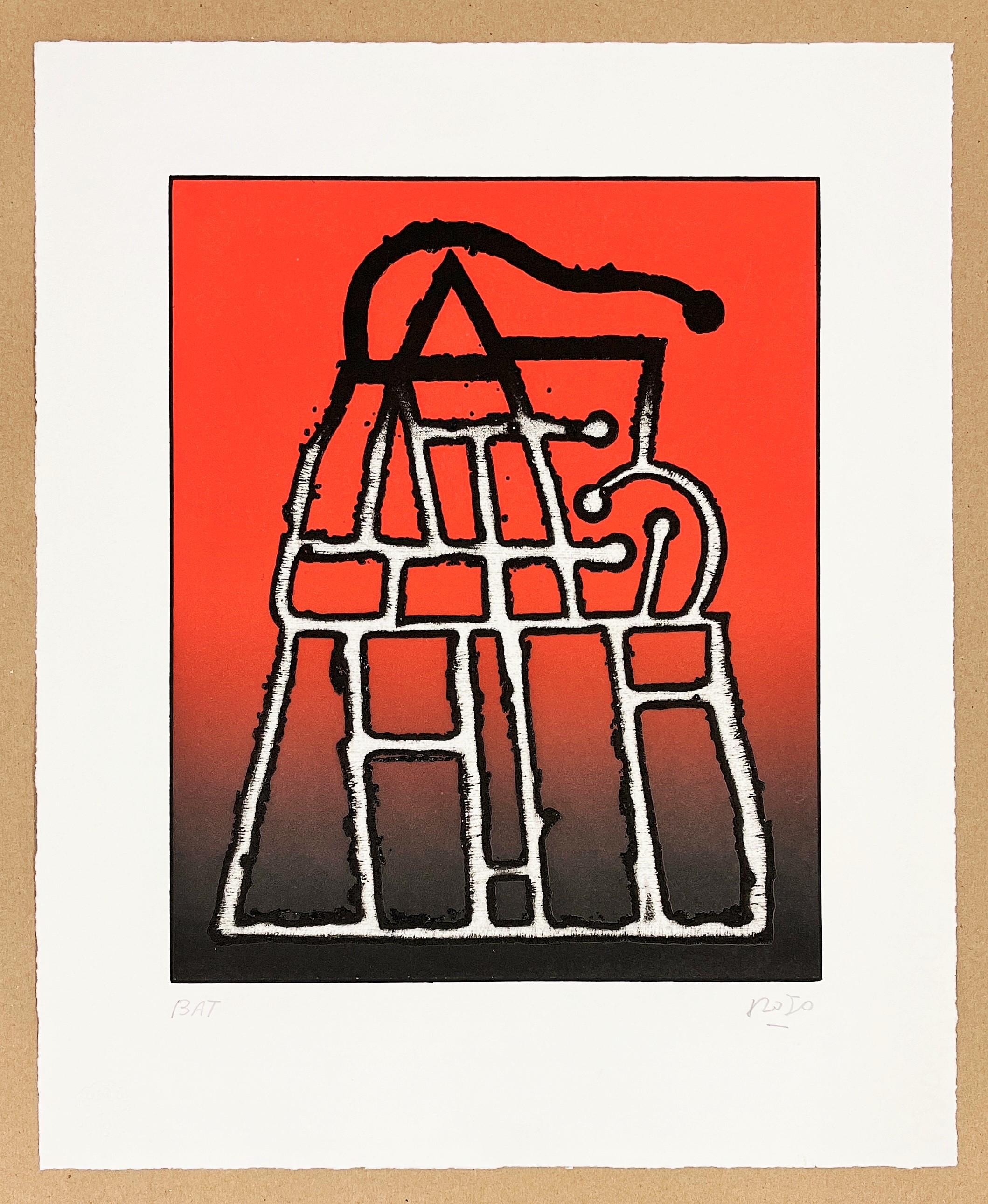 Abstract Print di Vicente Rojo - "Vulcano rosso" 2016 Incisione originale firmata in rilievo 17x14in Colore Astratto