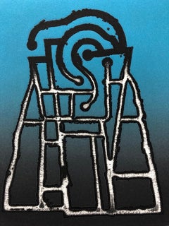 "Blue Volcano" 2016 Original Signed Engraving Embossed 17x14in Color Abstract