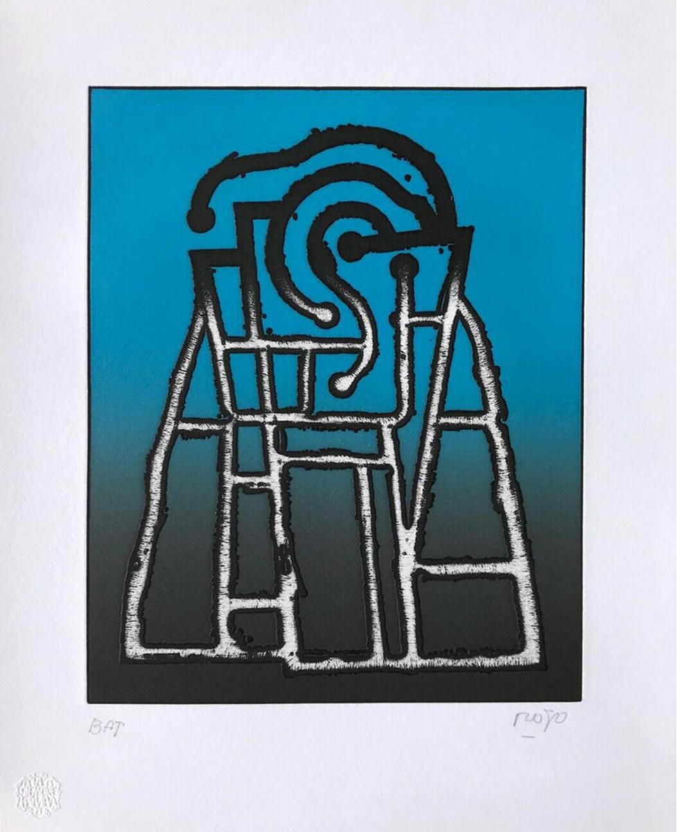 "Blue Volcano" 2016 Original Signed Engraving Embossed 17x14in Color Abstract