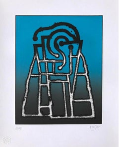 "Blue Volcano" 2016 Original Signed Engraving Embossed 17x14in Color Abstract