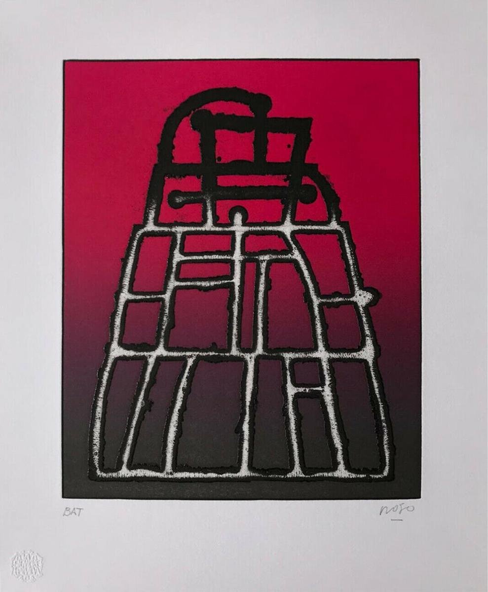 "Magenta Volcano" 2016 Original Signed Engraving Embossed 17x14in Color Abstract