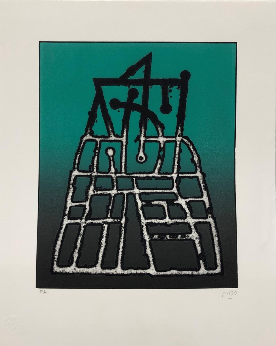 "Green Volcano" 2016 Original Signed Engraving Embossed 17x14in Color Abstract