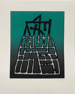 "Green Volcano" 2016 Original Signed Engraving Embossed 17x14in Color Abstract