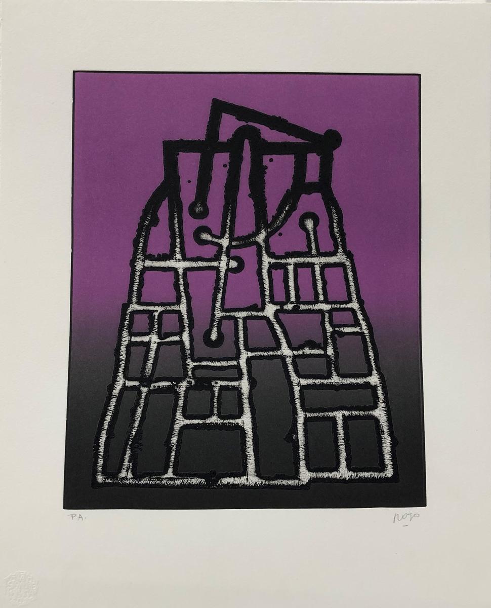 "Violet Volcano" 2016 Original Signed Engraving Embossed 17x14in Color Abstract