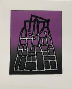 "Violet Volcano" 2016 Original Signed Engraving Embossed 17x14in Color Abstract