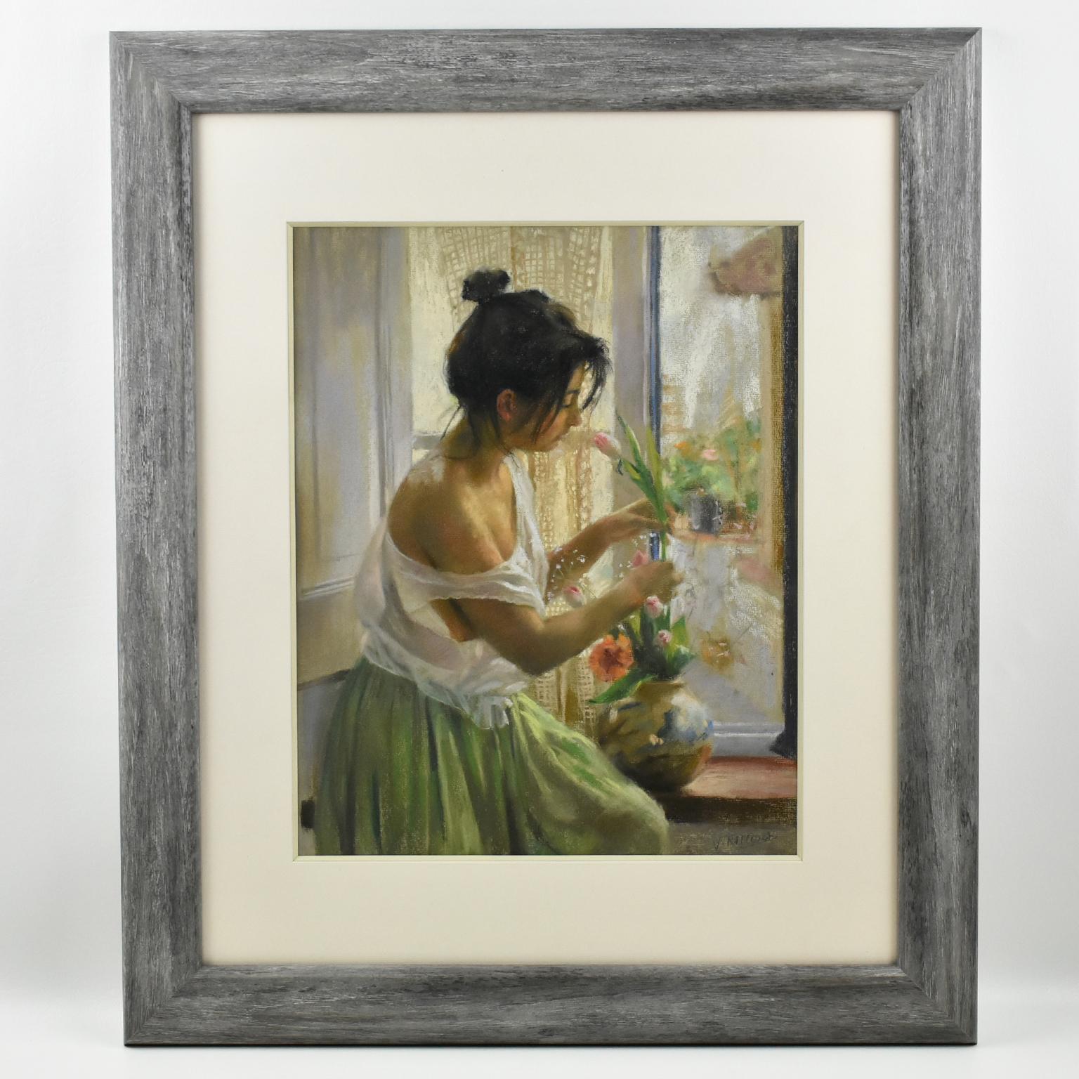 Spanish Girl at the Window Pastel Painting by Vicente Romero 6