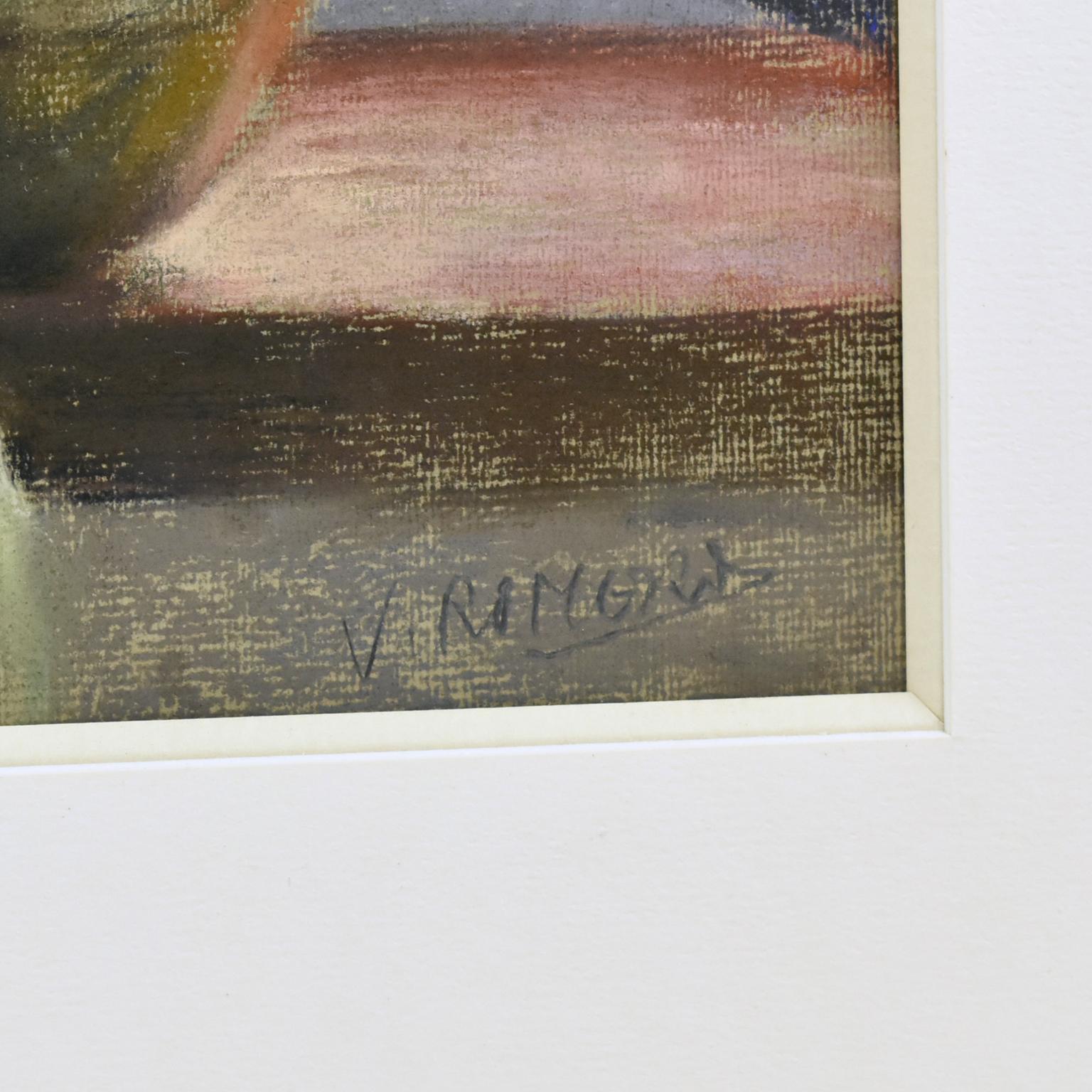 Jeune fille espagnole à la fenêtre:: peinture au pastel de Vicente Romero 3