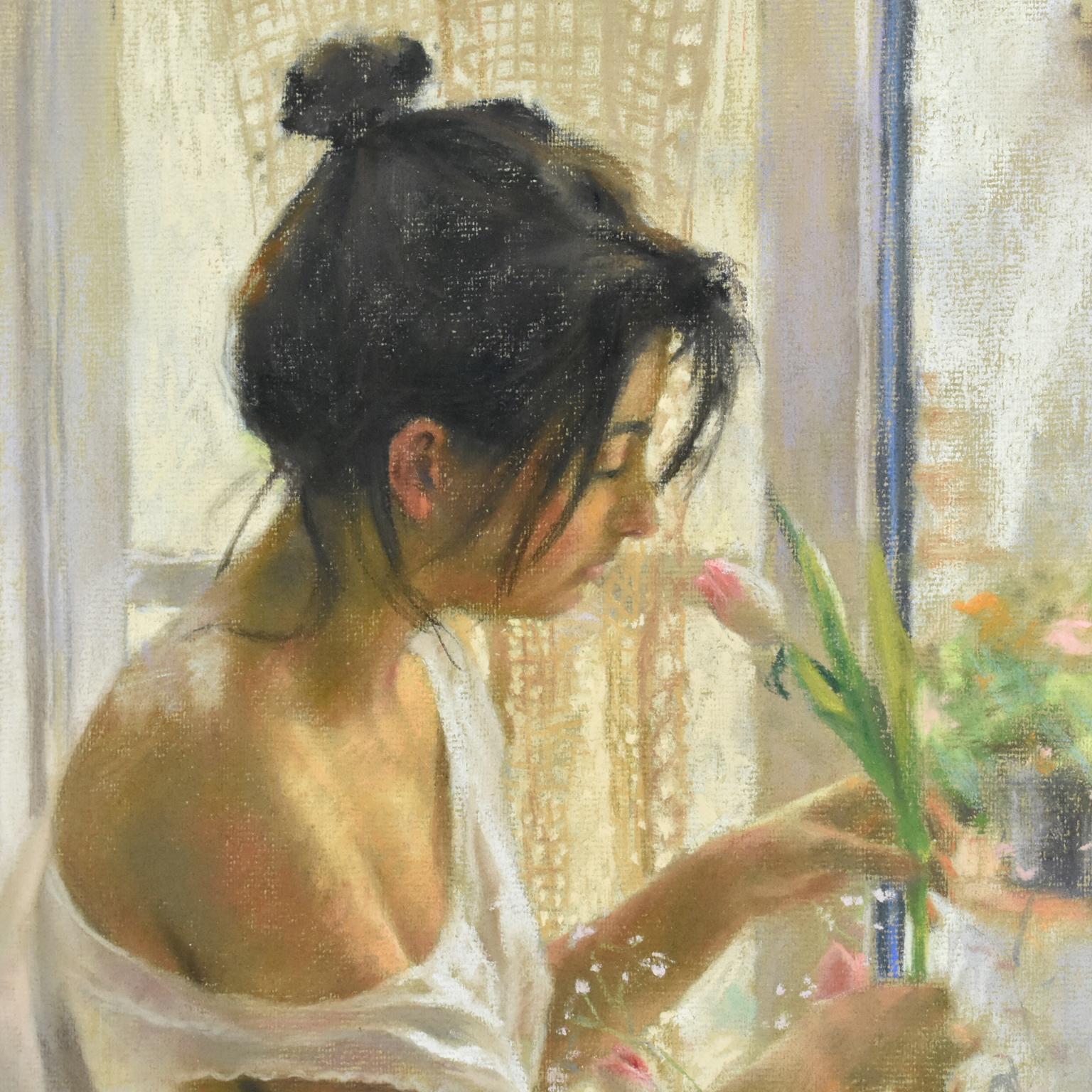 Spanish Girl at the Window Pastel Painting by Vicente Romero 3