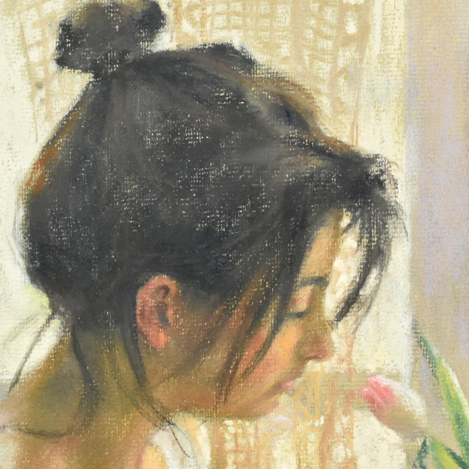 Spanish Girl at the Window Pastel Painting by Vicente Romero 4
