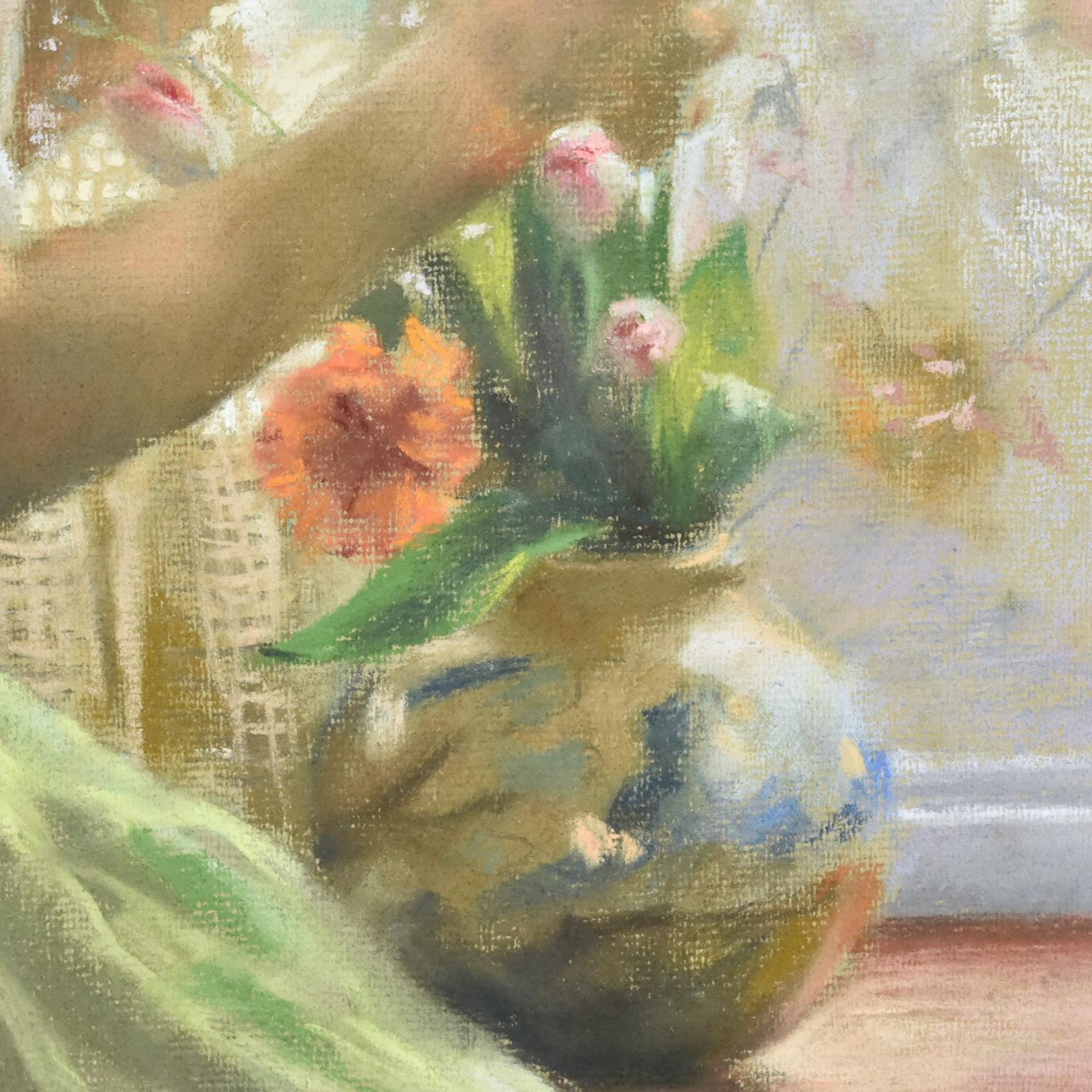 Spanish Girl at the Window Pastel Painting by Vicente Romero 5