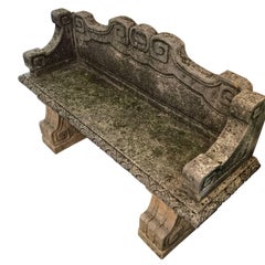 Vicenza Hand Carved Stone Bench with Back, Italy, 1920s