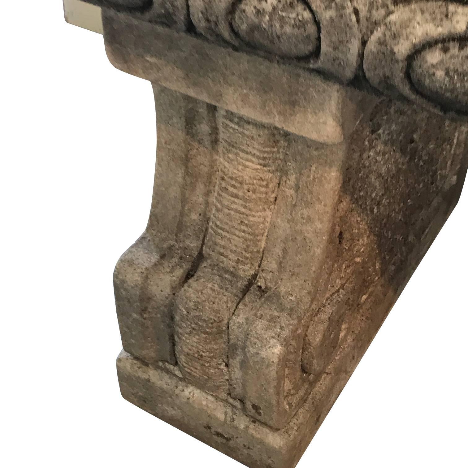 Italian Vicenza Hand Carved Stone Bench with Back, Italy, 1920s