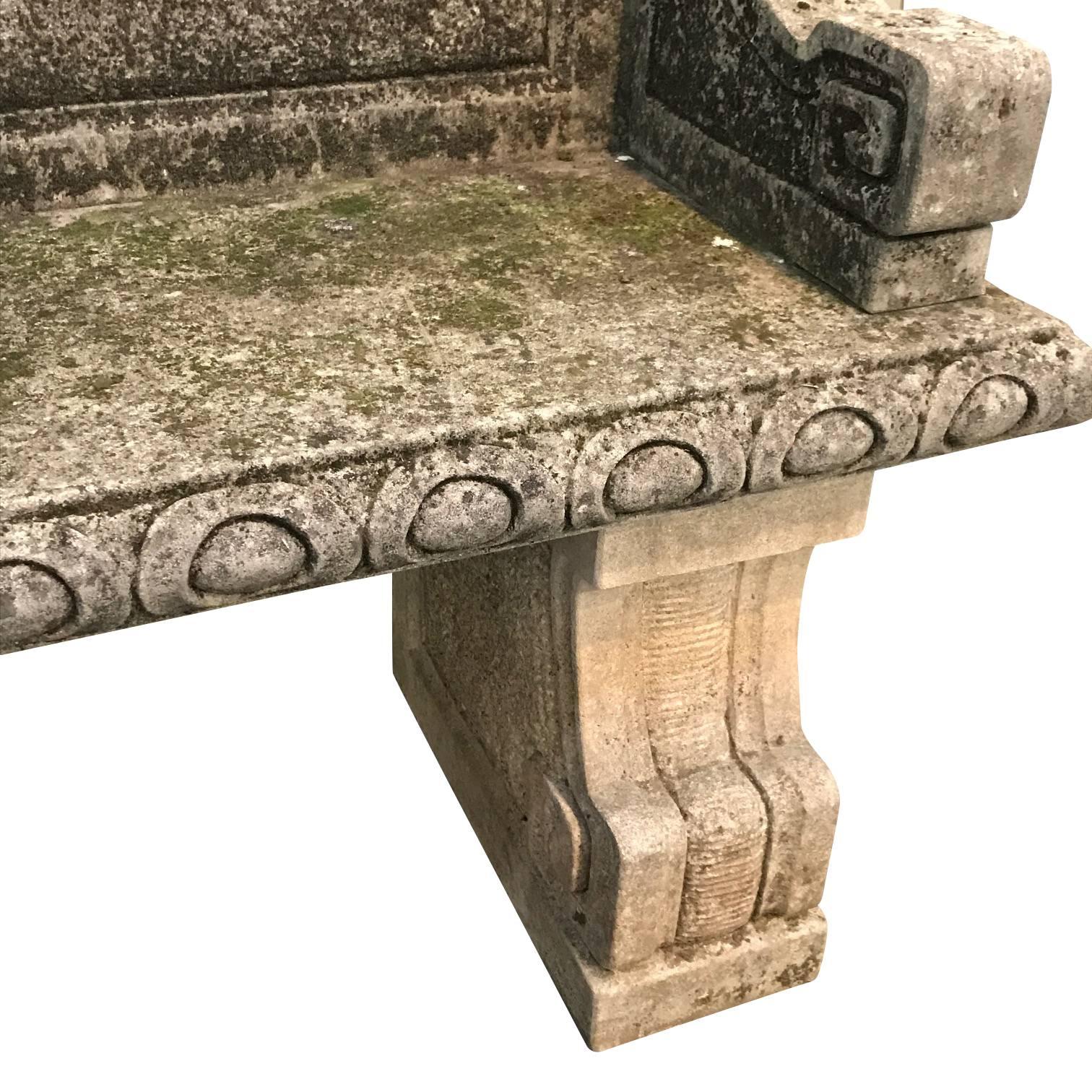 Vicenza Hand Carved Stone Bench with Back, Italy, 1920s In Good Condition In New York, NY