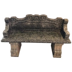 Vicenza Hand Carved Stone Bench with Back, Italy, 1920s