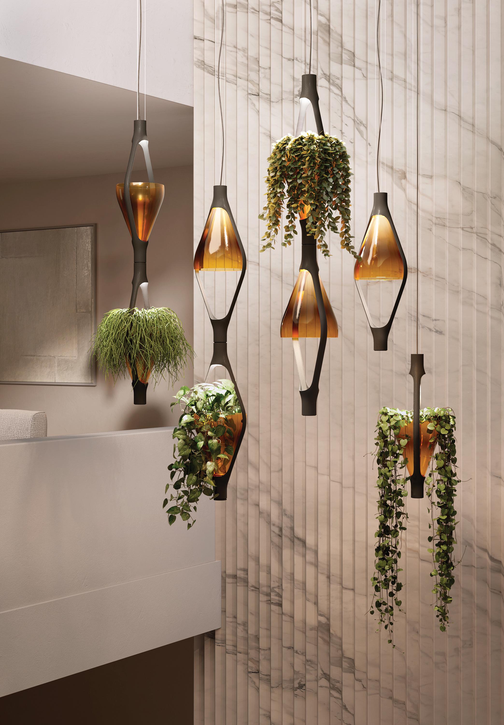 Mid-Century moderno Lampada a sospensione modulare 'Viceversa' di Noé Lawrance per Kdln in ambra in vendita