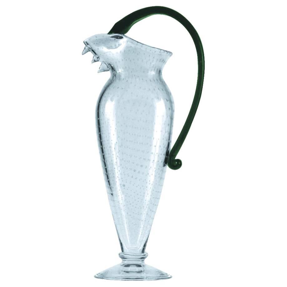 Vichy Medium Blown Glass Water Jug with Green Handle by Borek Sipek for Driade For Sale